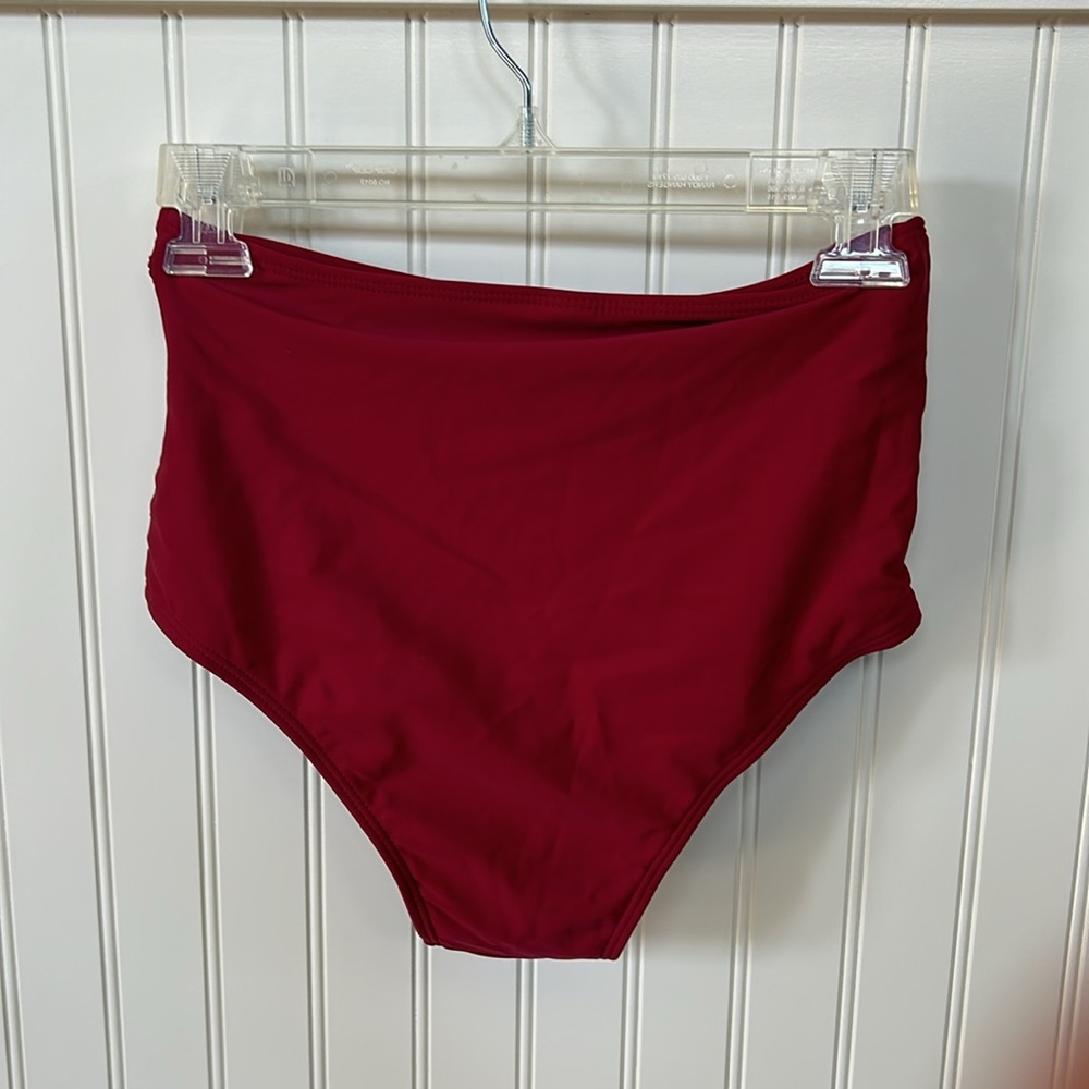 Swim suit two piece never worn color red high waisted bottoms ruffle top cute - Picture 6 of 14